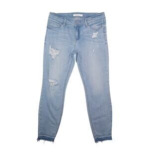 Eunina Jeans Women's 11 Blue Kitty Low Rise Skinny Crop Distressed Denim Raw Hem